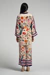 Shop_Taroob_Multi Color Crepe Embroidery Split V-neck Bageecha Tunic Set _at_Aza_Fashions