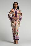 Buy_Taroob_Multi Color Crepe Embroidery Split V-neck Bageecha Tunic Set _at_Aza_Fashions