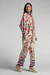 Shop_Taroob_Multi Color Crepe Embroidery Split V-neck Bageecha Tunic Set _Online_at_Aza_Fashions