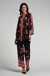 Taroob_Black Crepe Embroidery Split V-neck Bageecha Floral Tunic Set _Online_at_Aza_Fashions