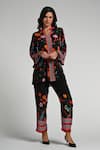 Buy_Taroob_Black Crepe Embroidery Split V-neck Bageecha Floral Tunic Set _at_Aza_Fashions