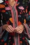 Shop_Taroob_Black Crepe Embroidery Split V-neck Bageecha Floral Tunic Set 