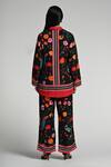 Shop_Taroob_Black Linen Embroidery Collared Bageecha Co-ord Set _at_Aza_Fashions