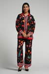 Buy_Taroob_Black Linen Embroidery Collared Bageecha Co-ord Set _at_Aza_Fashions