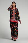 Buy_Taroob_Black Linen Embroidery Collared Bageecha Co-ord Set _Online_at_Aza_Fashions