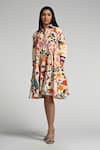 Buy_Taroob_Multi Color Cotton, Poplin Embroidery Collared Bageecha Midi Dress _at_Aza_Fashions