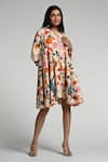 Shop_Taroob_Multi Color Cotton, Poplin Embroidery Collared Bageecha Midi Dress _Online_at_Aza_Fashions