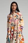 Taroob_Multi Color Cotton, Poplin Embroidery Collared Bageecha Midi Dress _at_Aza_Fashions