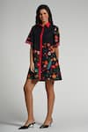 Taroob_Black Cotton, Poplin Embroidery Collared Bageecha Dress _Online_at_Aza_Fashions
