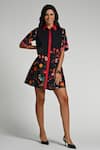 Shop_Taroob_Black Cotton, Poplin Embroidery Collared Bageecha Dress _Online_at_Aza_Fashions