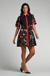 Buy_Taroob_Black Cotton, Poplin Embroidery Collared Bageecha Dress _at_Aza_Fashions