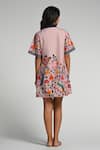 Shop_Taroob_Pink Cotton, Poplin Collared Bageecha Floral Dress _at_Aza_Fashions