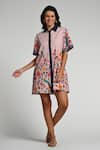 Taroob_Pink Cotton, Poplin Collared Bageecha Floral Dress _Online_at_Aza_Fashions