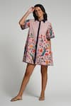 Buy_Taroob_Pink Cotton, Poplin Collared Bageecha Floral Dress _Online_at_Aza_Fashions
