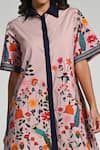 Shop_Taroob_Pink Cotton, Poplin Collared Bageecha Floral Dress _Online_at_Aza_Fashions