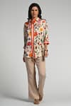 Taroob_Multi Color Silk, Modal, Satin Embroidery Collared Bageecha Shirt _Online_at_Aza_Fashions