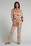 Buy_Taroob_Multi Color Silk, Modal, Satin Embroidery Collared Bageecha Shirt _at_Aza_Fashions