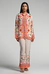 Taroob_Multi Color Crepe Embroidery Collared Floral Utopia Co-ord Set _Online_at_Aza_Fashions