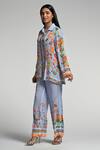 Taroob_Sky Blue Crepe Embroidery Collared Floral Utopia Co-ord Set _at_Aza_Fashions