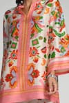 Taroob_Multi Color Silk, Linen, Modal Embroidery Mandarin Floral Utopia Tunic Set _Online_at_Aza_Fashions