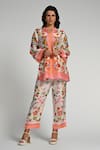 Buy_Taroob_Multi Color Silk, Linen, Modal Embroidery Mandarin Floral Utopia Tunic Set _at_Aza_Fashions