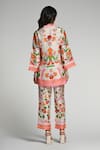 Shop_Taroob_Multi Color Silk, Linen, Modal Embroidery Mandarin Floral Utopia Tunic Set _at_Aza_Fashions