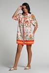 Buy_Taroob_Multi Color Cotton, Poplin Collared Floral Utopia Dress _at_Aza_Fashions
