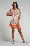 Taroob_Multi Color Cotton, Poplin Collared Floral Utopia Dress _Online_at_Aza_Fashions