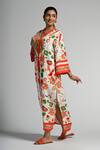 Buy_Taroob_Multi Color Linen Embroidery V-neck Floral Utopia Kaftan _Online_at_Aza_Fashions