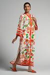 Shop_Taroob_Multi Color Linen Embroidery V-neck Floral Utopia Kaftan _Online_at_Aza_Fashions