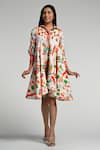 Buy_Taroob_Multi Color Cotton, Poplin Collared Floral Utopia Midi Dress _at_Aza_Fashions
