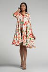 Taroob_Multi Color Cotton, Poplin Collared Floral Utopia Midi Dress _at_Aza_Fashions
