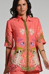 Buy_Taroob_Pink Linen Embroidery Collared Monkey Pop Coord Set _Online_at_Aza_Fashions