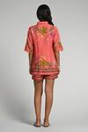 Shop_Taroob_Pink Linen Embroidery Collared Monkey Pop Shirt And Shorts Set _at_Aza_Fashions
