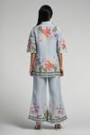 Shop_Taroob_Sky Blue Linen Embroidery Collared Monkey Pop Coord Set _at_Aza_Fashions