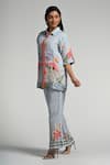Buy_Taroob_Sky Blue Linen Embroidery Collared Monkey Pop Coord Set _Online_at_Aza_Fashions