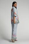 Shop_Taroob_Sky Blue Linen Embroidery Collared Monkey Pop Coord Set _Online_at_Aza_Fashions