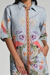 Taroob_Sky Blue Linen Embroidery Collared Monkey Pop Shirt And Shorts Set _Online_at_Aza_Fashions