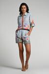 Shop_Taroob_Sky Blue Linen Embroidery Collared Monkey Pop Shirt And Shorts Set _Online_at_Aza_Fashions