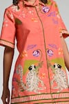 Taroob_Pink Cotton, Poplin Embroidery Collared Monkey Pop Dress _Online_at_Aza_Fashions