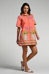 Taroob_Pink Cotton, Poplin Embroidery Collared Monkey Pop Dress _at_Aza_Fashions