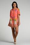 Buy_Taroob_Pink Cotton, Poplin Embroidery Collared Monkey Pop Dress 