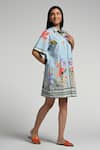 Buy_Taroob_Sky Blue Cotton, Poplin Collared Monkey Pop Dress _Online_at_Aza_Fashions