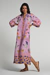 Buy_Taroob_Purple Linen Embroidery Collared Monkey Pop Kaftan _Online_at_Aza_Fashions