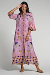 Buy_Taroob_Purple Linen Embroidery Collared Monkey Pop Kaftan 