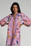 Shop_Taroob_Purple Linen Embroidery Collared Monkey Pop Kaftan 