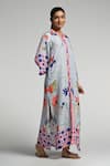 Taroob_Sky Blue Linen Mandarin Collar Monkey Pop Kaftan _at_Aza_Fashions