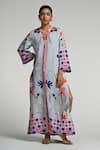 Buy_Taroob_Sky Blue Linen Mandarin Collar Monkey Pop Kaftan _at_Aza_Fashions