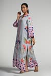 Shop_Taroob_Sky Blue Linen Mandarin Collar Monkey Pop Kaftan 