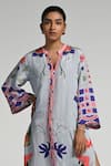 Taroob_Sky Blue Linen Mandarin Collar Monkey Pop Kaftan _Online